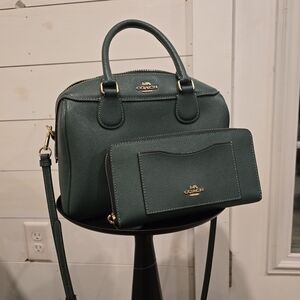 Coach Dark Green Satchel and Wallet Set